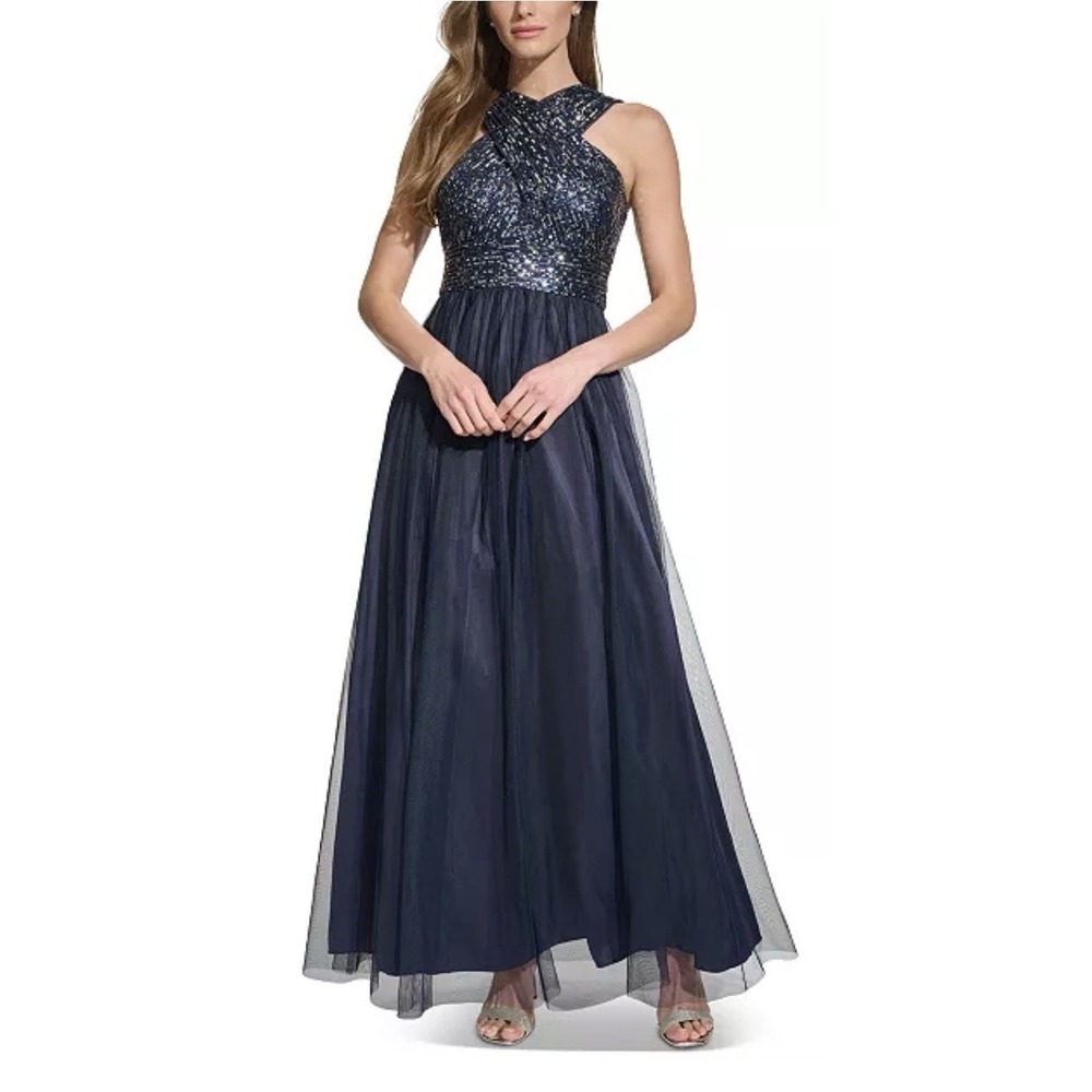 Eliza J Navy Long Sleeve Dress